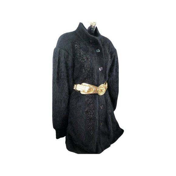 Vtg Lee Sands Embellished Angora Rabbit fur Sweater Jacket plus sz‎ one - Picture 1 of 9